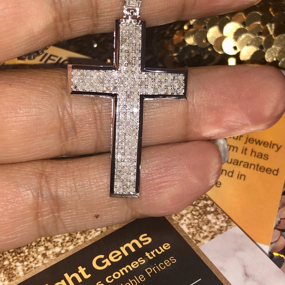 Real diamond cross pendant, 10k white gold vermeil cross charm, NOT CZ, not fake - Picture 7 of 10
